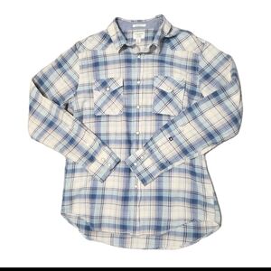 Lucky Brand Pearl Snap Shirt Button Up Men M Blue Plaid Western Cowboy